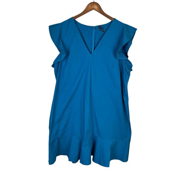 J. Crew Mercantile Teal Blue Flutter Sleeve Ruffle Hem Cotton Blend Shift Dress - Picture 8 of 11